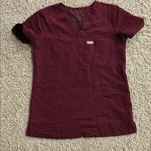 Figs Red Short Sleeve V-Neck Tee